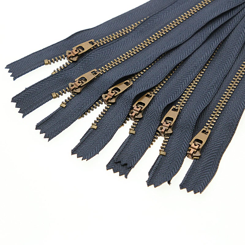 Leekayer 8 Inch Brass Zipper 3# Jeans Zipper Closed End Zipper for Boots Bags Backpack Sewing Zipper 8"" Bulk 6pcs (Navy-Brass) - Image 1